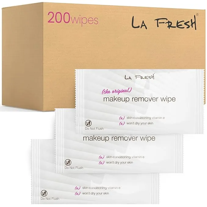 La Fresh Travel Lite Makeup Remover Cleansing Wipes – Facial Towelettes with Vitamin E for Natural or Waterproof Makeup – Individually Sea