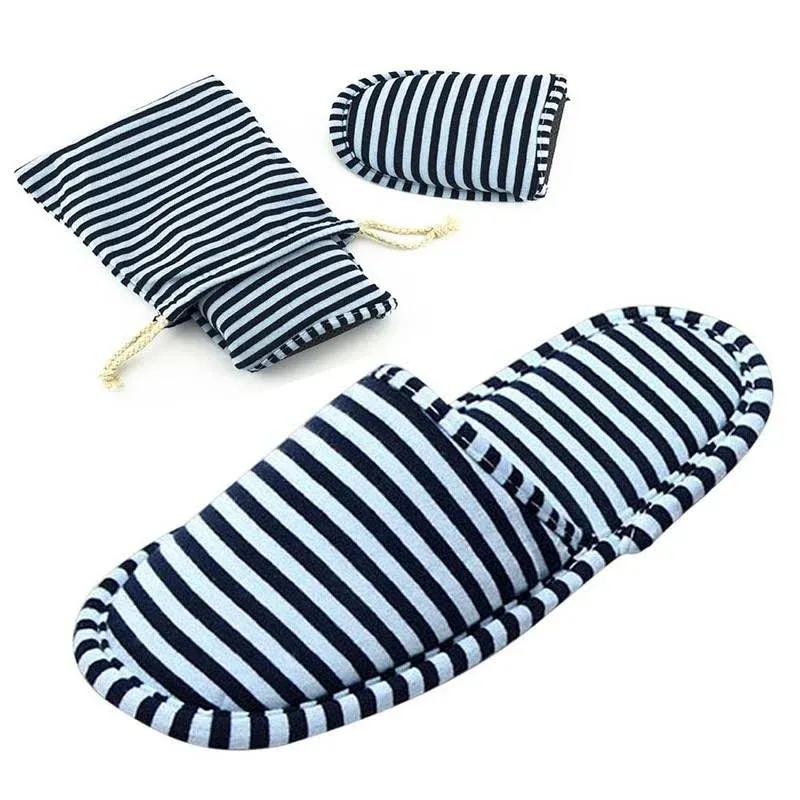 Non-Disposable Travel Slippers Portable Sandals Cotton Spa Hotel Slippers Guest Room Indoor House Slippers Flight Slippers Anti-Skid Foldable Camping Slippers Shoes Footwear Dark Blue