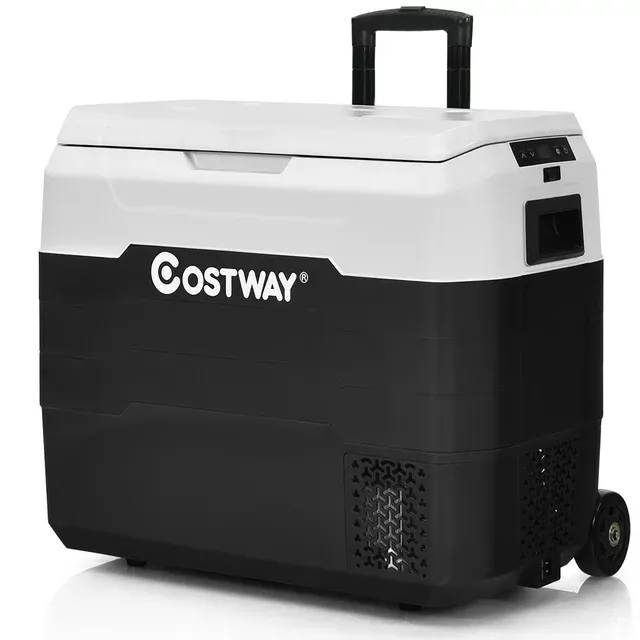 Costway - 42 qt Portable Car Refrigerator Dual-Zone Car Cooler - White