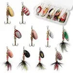 10pcs Fishing Lure Spinnerbait Bass Trout Salmon Hard Metal Spinner Baits Kit...