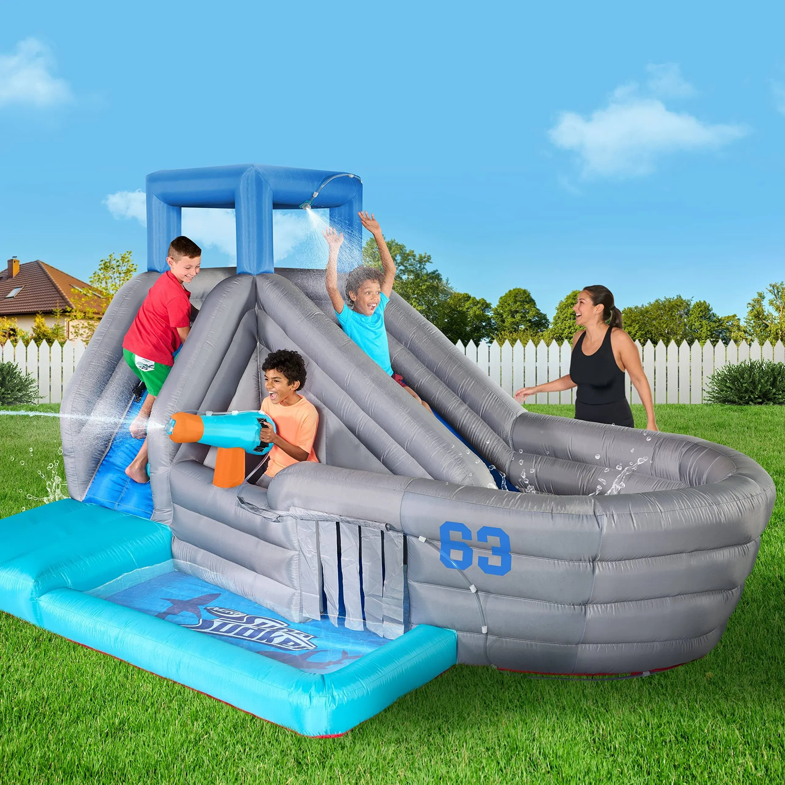 Hasbro Super Soaker Mega Battle Carrier Bounce House – Inflatable Pool Aircraft Carrier Water Park for Epic Summer Water Battles