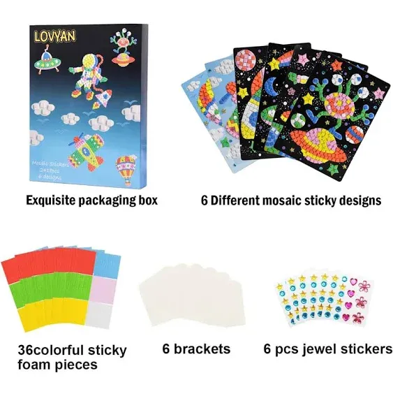 Mosaic Sticker Art Sticky DIY Handmade Art Kits for Kids – Astronaut Spaceship ...