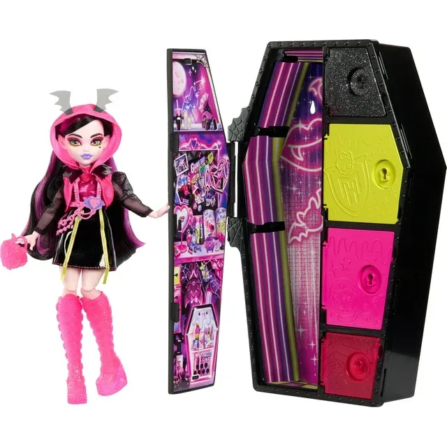 Monster High Skulltimate Secrets: Neon Frights Draculaura Fashion Doll and Dress-Up Vampire Locker