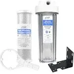 Pro Water Parts Clear RV Filter Housing with Activated High Efficiency Carbon Water Filter 2.5x10" 1/2" NPT Ports