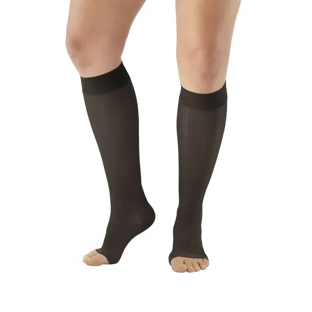 Ames Walker AW Style 44 Sheer Support 20-30 mmHg Open Toe Knee High Compression Stockings Black Large