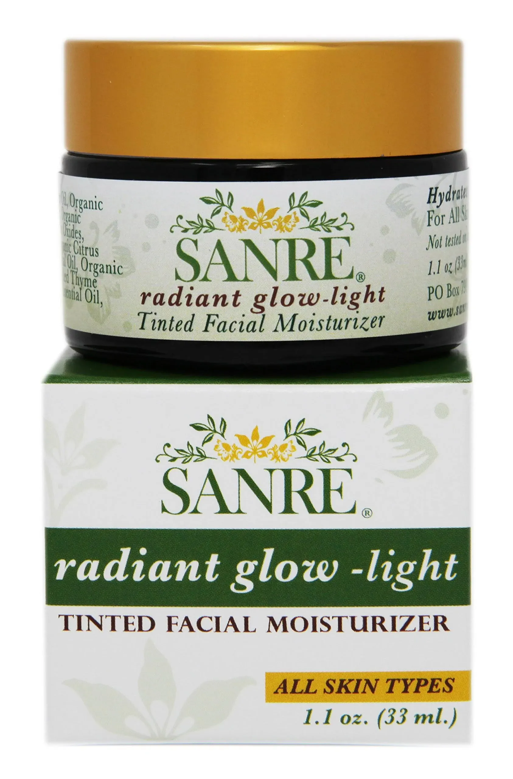 Sanre Organic SKINFOOD - Radiant Glow Light - Organic Tinted Facial Moisturizer for All Skin Types