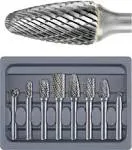 Carbide Burr Set 1/4&#034; Shank 8PCS w/Wood Base Die Grinder Bits Rotary Rasp Fil...