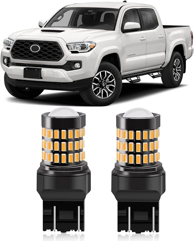 Amber Yellow 7443 7444 7440 T20 LED Bulbs with Projector Front/Rear Turn Signal Blinker Lights Compatible with 2016 2017 2018 2019 2020 2021 Toyota Tacoma, Pack of 2