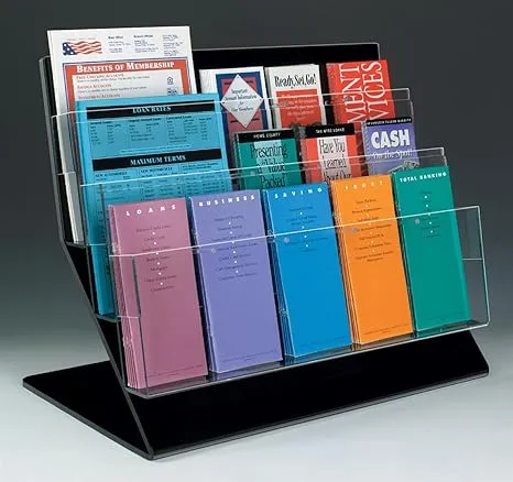 3 Tier Counter Literature Rack with 15 Adjustable Pockets - Clear Acrylic Front Brochure Stand