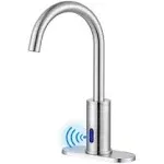 WOWOW Battery-Powered Commercial Touchless Single Hole Bathroom Faucet with Deck Plate in Brushed Nickel 2322301