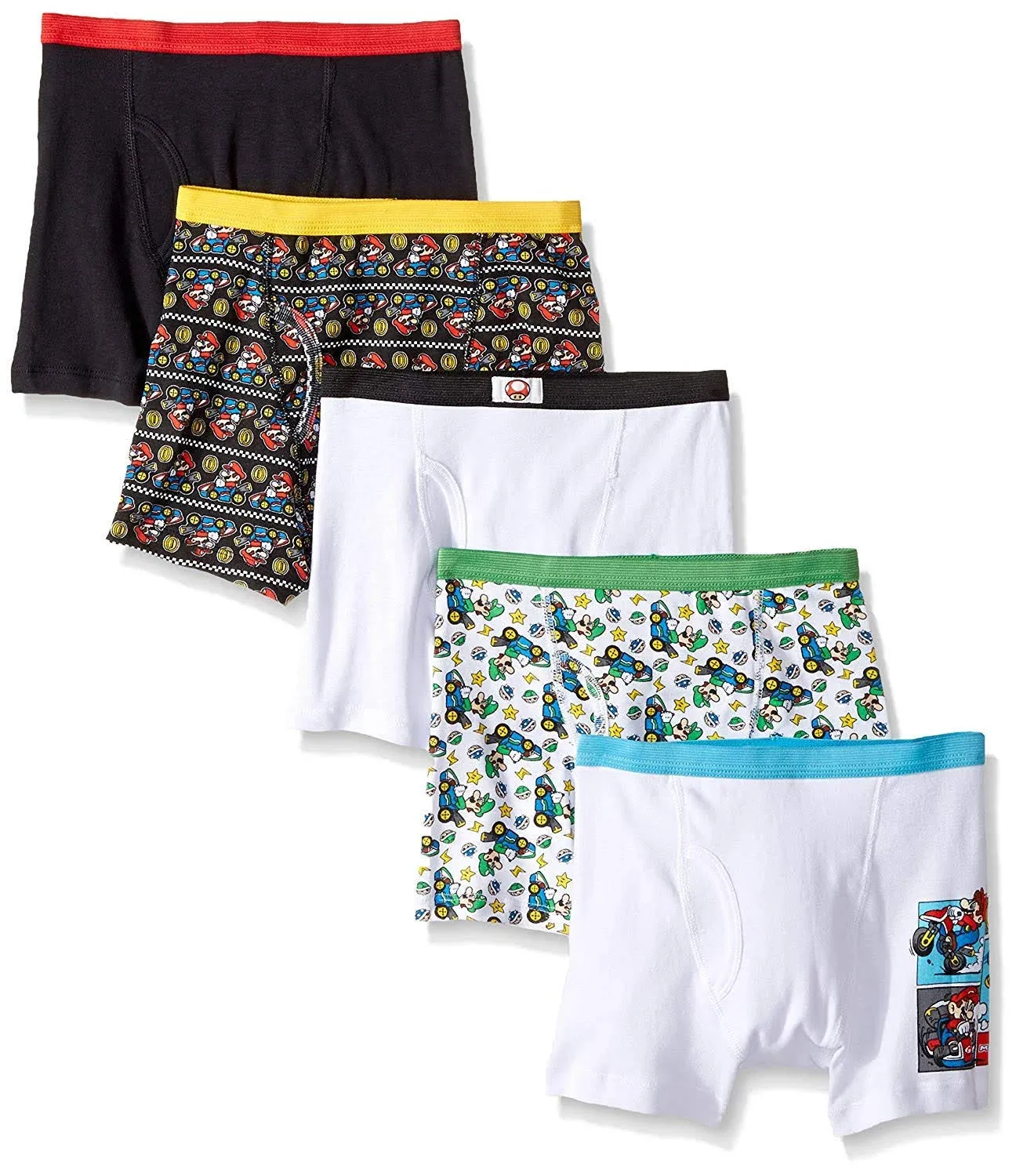 Nintendo Boys' Super Boxer Briefs with Mario, Luigi, Toad, Yoshi, Peach & Bowser, Sizes 4, 6, 8, 10 and 12