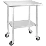 HALLY Stainless Steel Table for Prep & Work 24 x 30 Inches with Caster Wheels, NSF Commercial Heavy Duty Table with Undershelf and Galvanized Legs for Restaurant, Home and Hotel