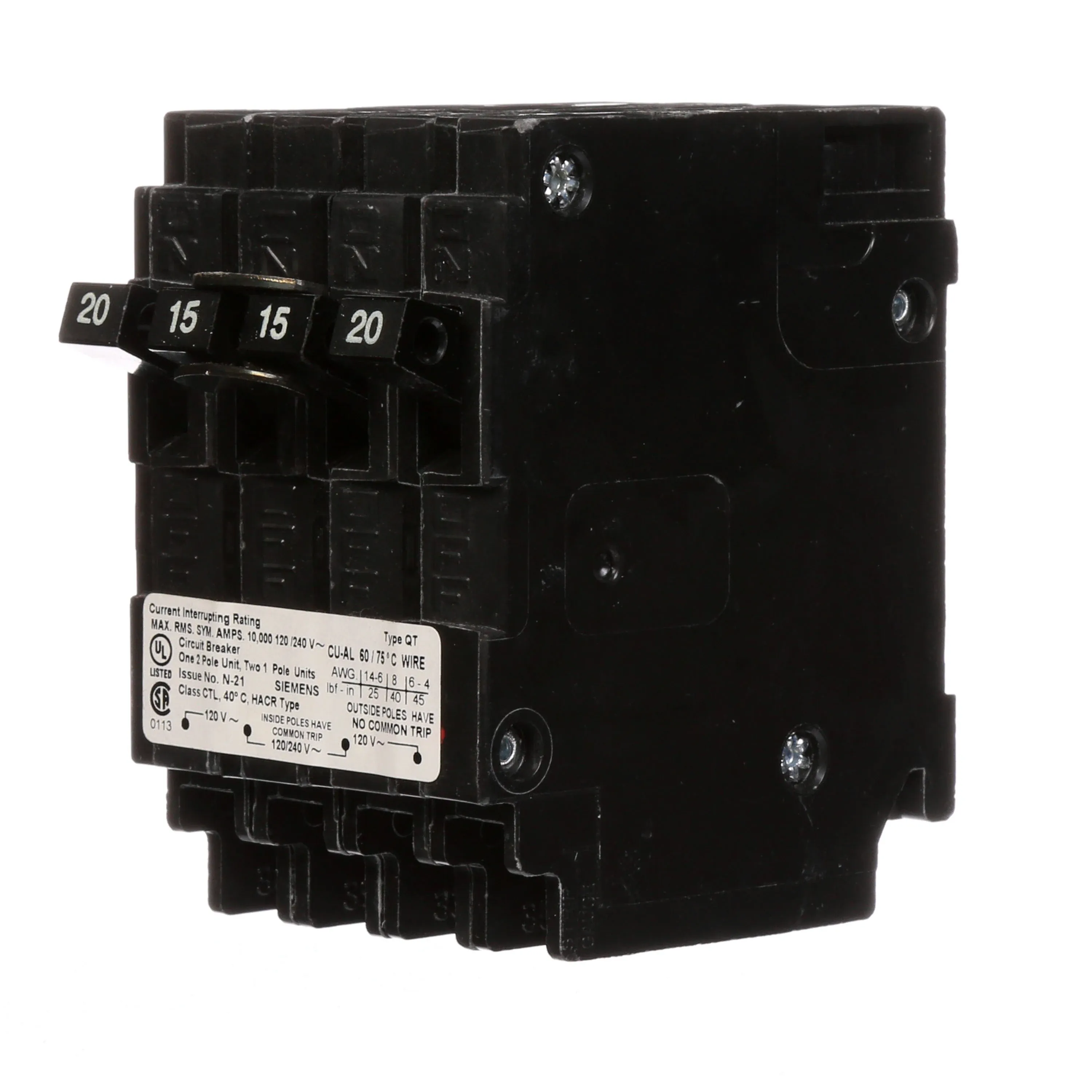 Siemens Q22015CT 20/15-Amp 2-Pole Type QT Circuit Breaker