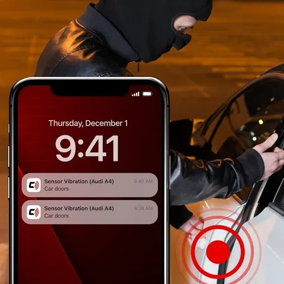 CarLock BT Vibration Sensor Add-on - Improved Car Theft Protection and Security for Your CarLock Device - Installs to Car Doors or Valuables for Instant Motion Detection (Carlock Main Device Required)