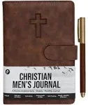 Bible Prayer Journal For Men with Faux Leather, Updated Bible Study Scripture Notebook and Christian Planner, Christian Gifts for Men, Devotional Journal and Church Notes