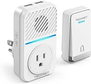 TECKNET Wireless Doorbell with Self-Powered, 2 USB Ports, IP65 Waterproof, Cordless