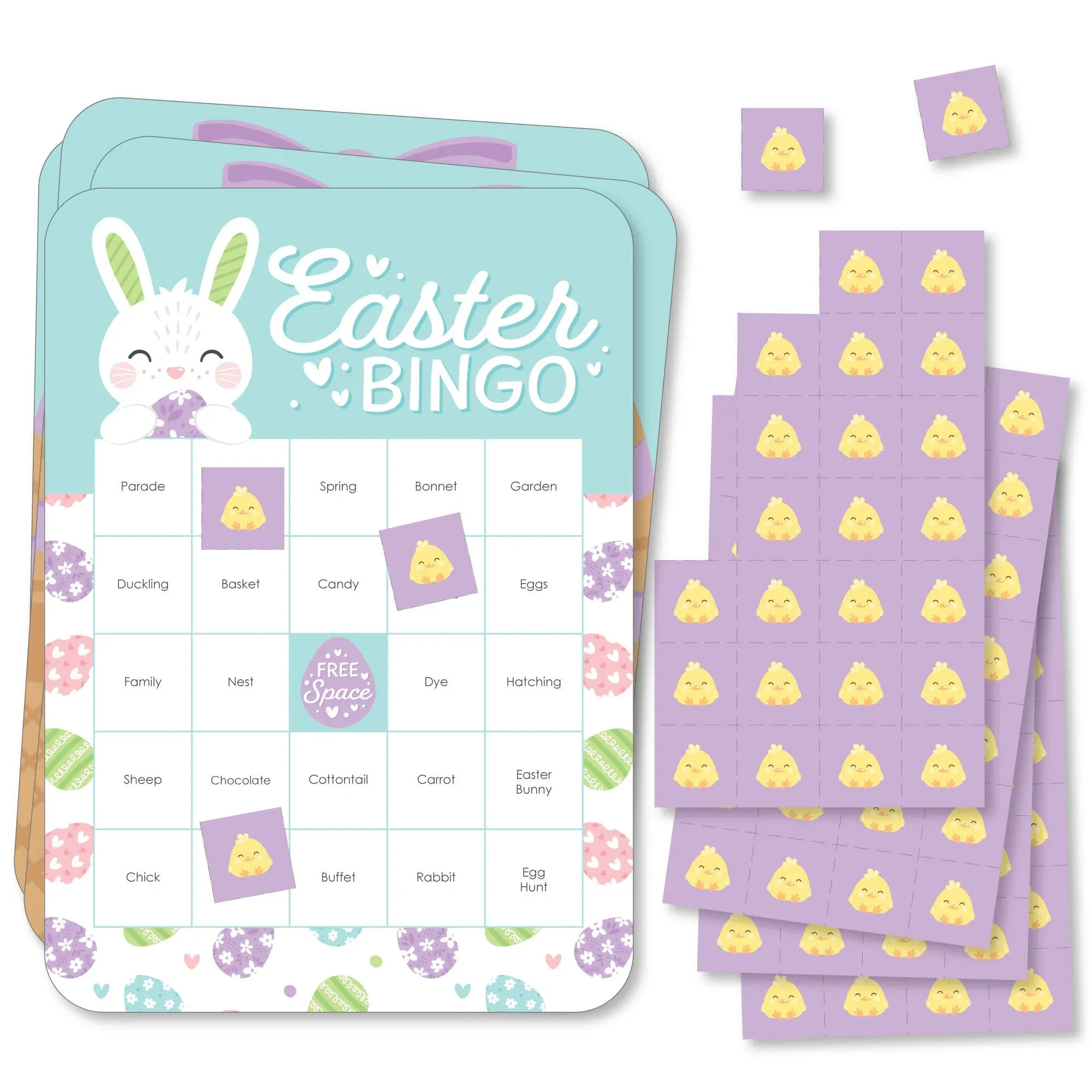 Spring Easter Bunny - Bingo Cards and Markers - Happy Easter Party Bingo Game - Set of 18