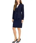 Le Suit Women's Collarless Two Button Jacket and Slim Skirt Set, Navy Blue, 4