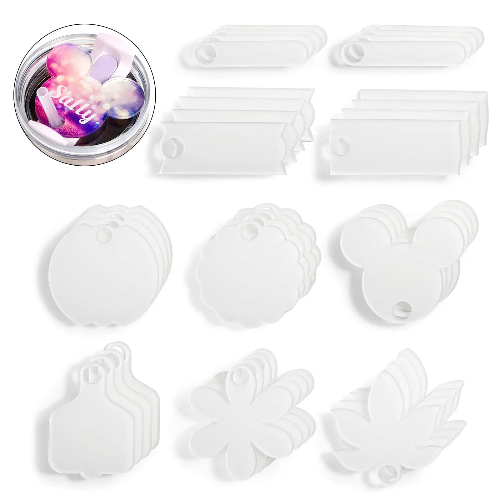 PYD Life 40 Pcs Sublimation Acrylic Name Plates Tags Blanks Mixed 10 Shapes for ...