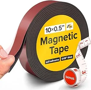 Flexible Magnetic Tape - Magnetic Strip with Strong Self Adhesive - Ideal Magnetic Roll for Craft and DIY Projects - Sticky Magnets for Fridge and Dry Erase Board (1/2 Inch x 10 Ft)