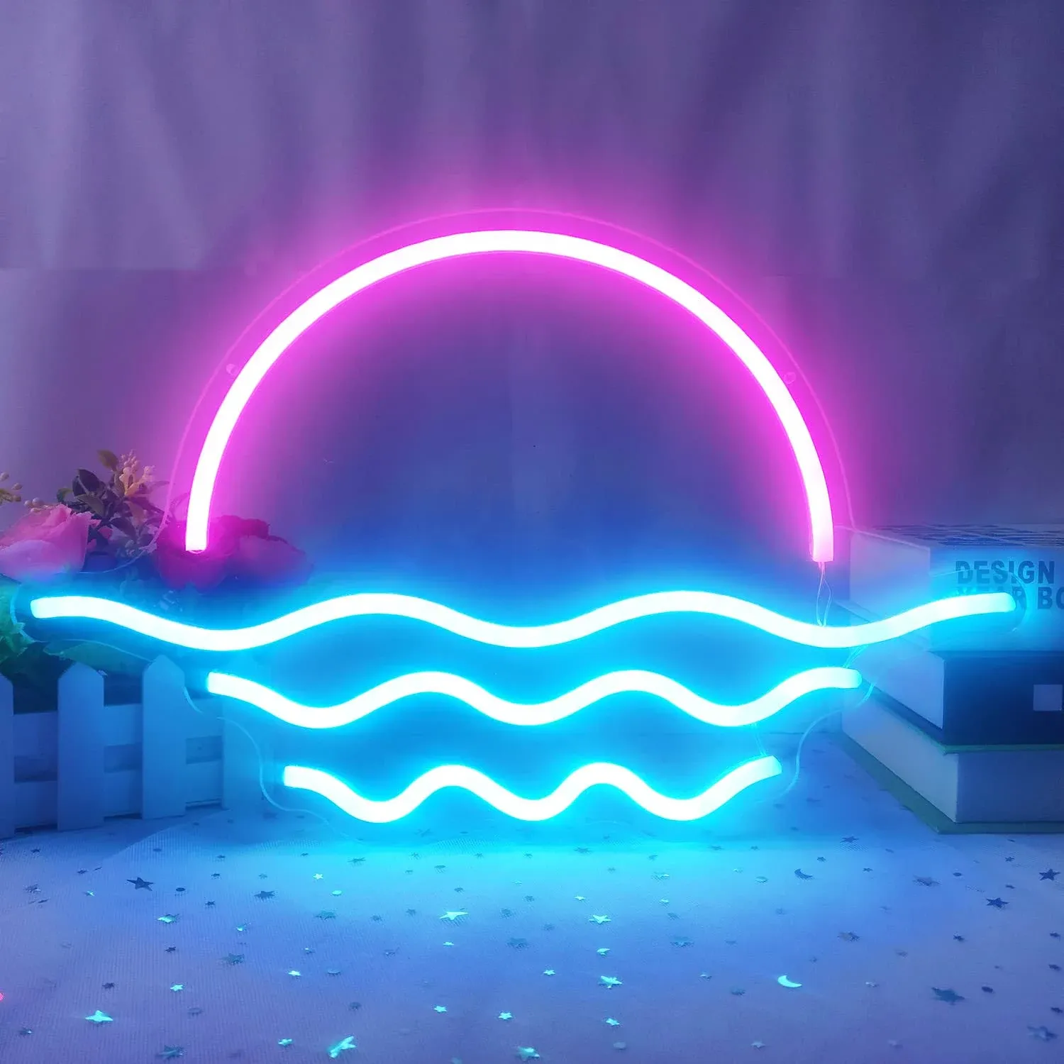 GMMLLG Sunrise Sunset Neon Sign Dimmable Wave Neon Sign Tropical Bedroom Decor Sunrise Neon Surf Room Decor Ocean Neon Sign for Living Room Bedroom