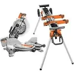 Ridgid 15 Amp 10 in. Dual Miter Saw with LED Cut Line Indicator and Professional Compact Miter Saw Stand