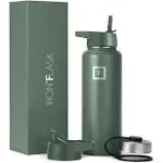 Iron Flask Sports Water Bottle - 40 oz 3 Lids (Straw Lid), Leak Proof - Stainless Steel Gym & Sport Bottles for Men, Women & Kids - Double Wa