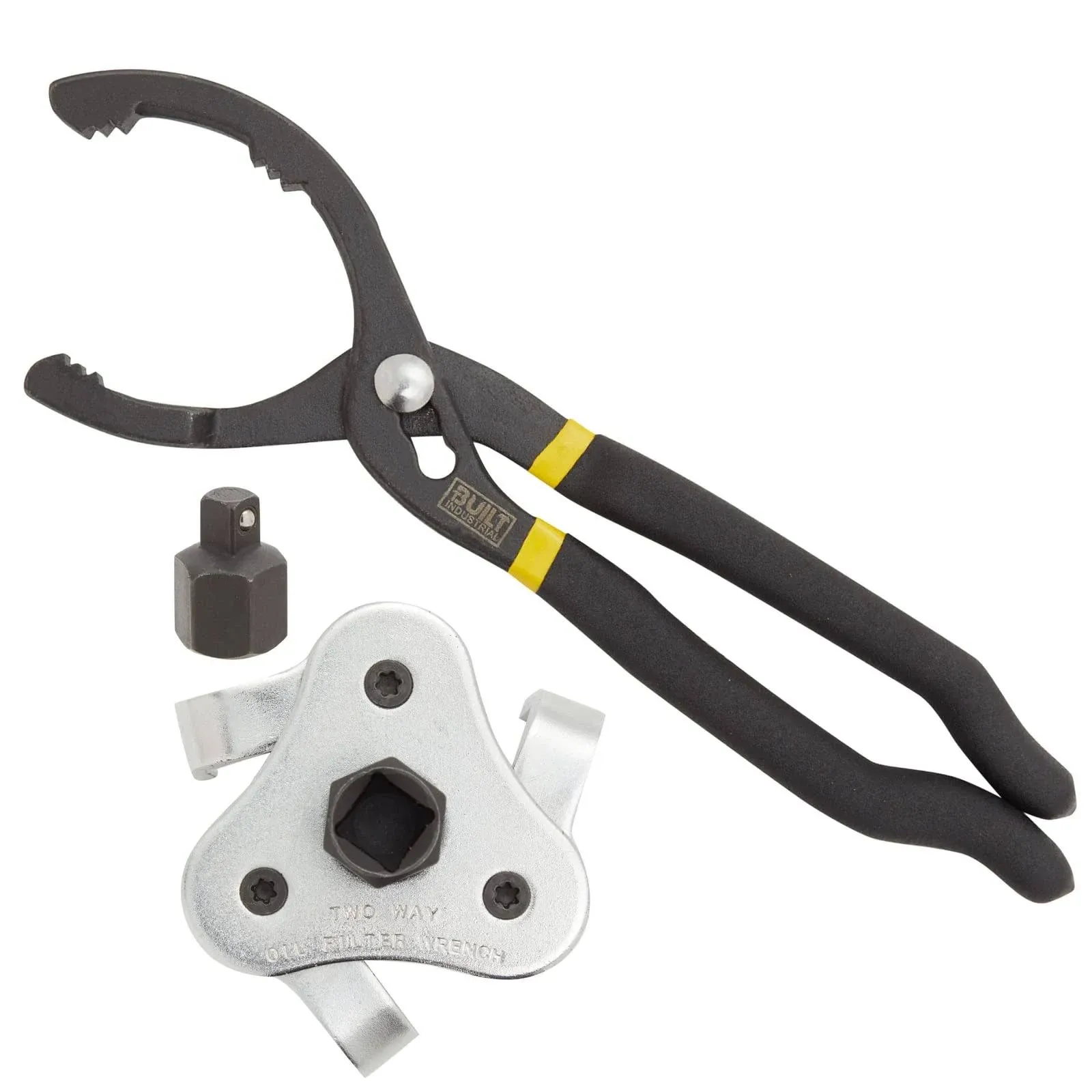 Built Industrial Adjustable 3 Jaw Oil Filter Wrench with Adapter and Plier Tool Set for Auto Care