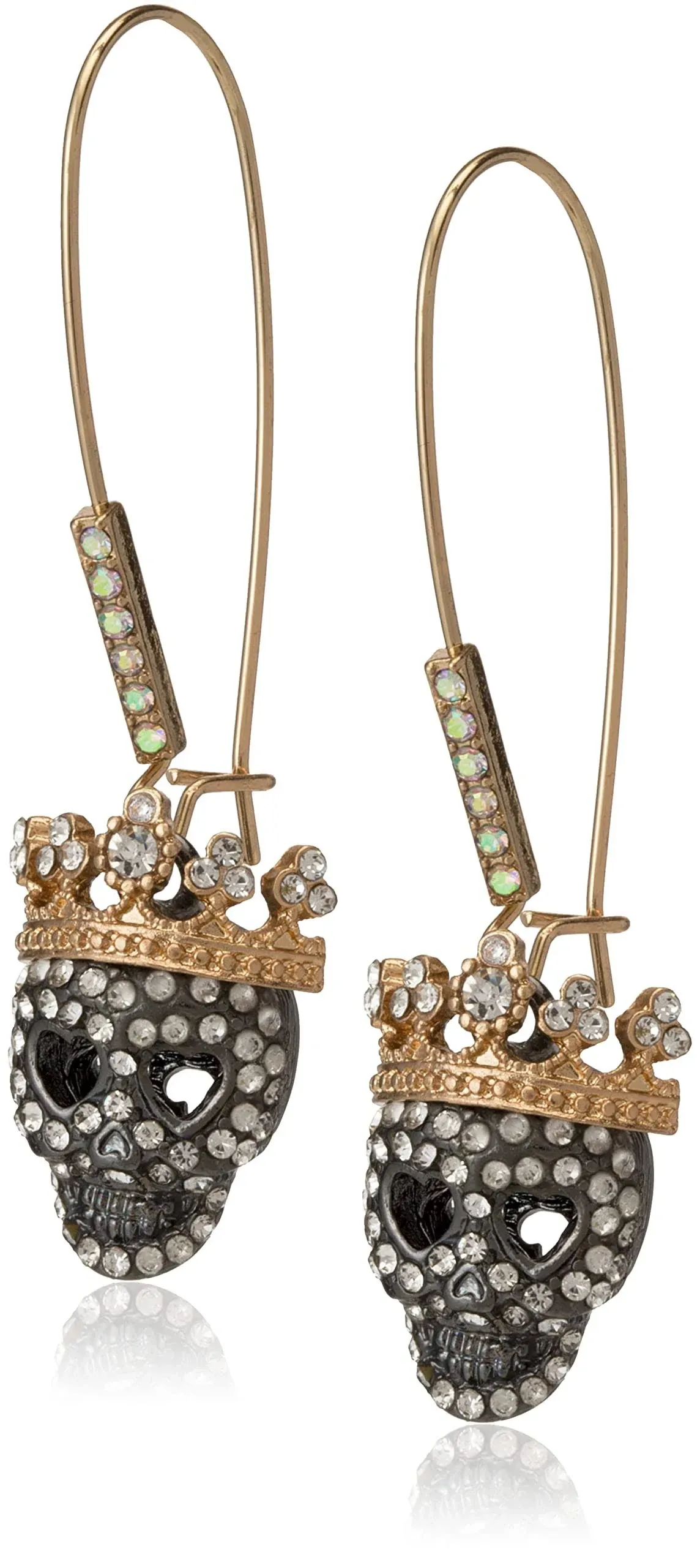 Betsey Johnson Two-Tone Pave Skull Long Drop Earrings