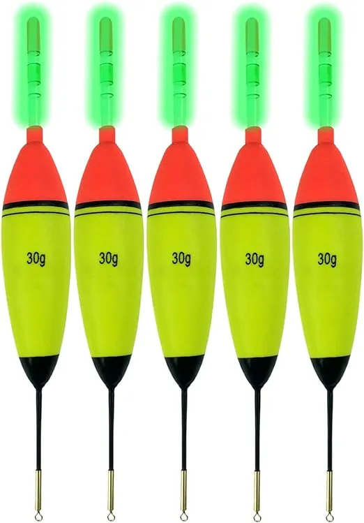 QualyQualy 5 Pcs 30g Eva Floats + 10pcs Fishing Glow Sticks Long Vertical Buoy Luminous