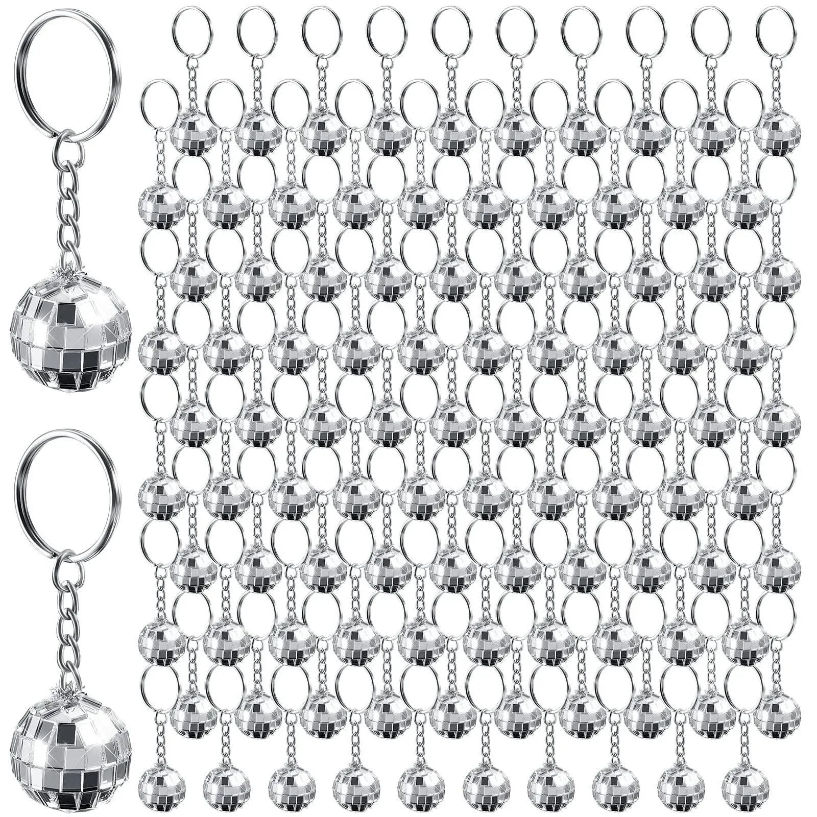 96 Pcs Mirror Disco Ball Keychains Mini 80s 90s Disco Keychain Bulk Silver 