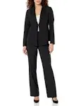 Le Suit Women's Scarf Collared Jacket and Side Zip Pant Set, Black