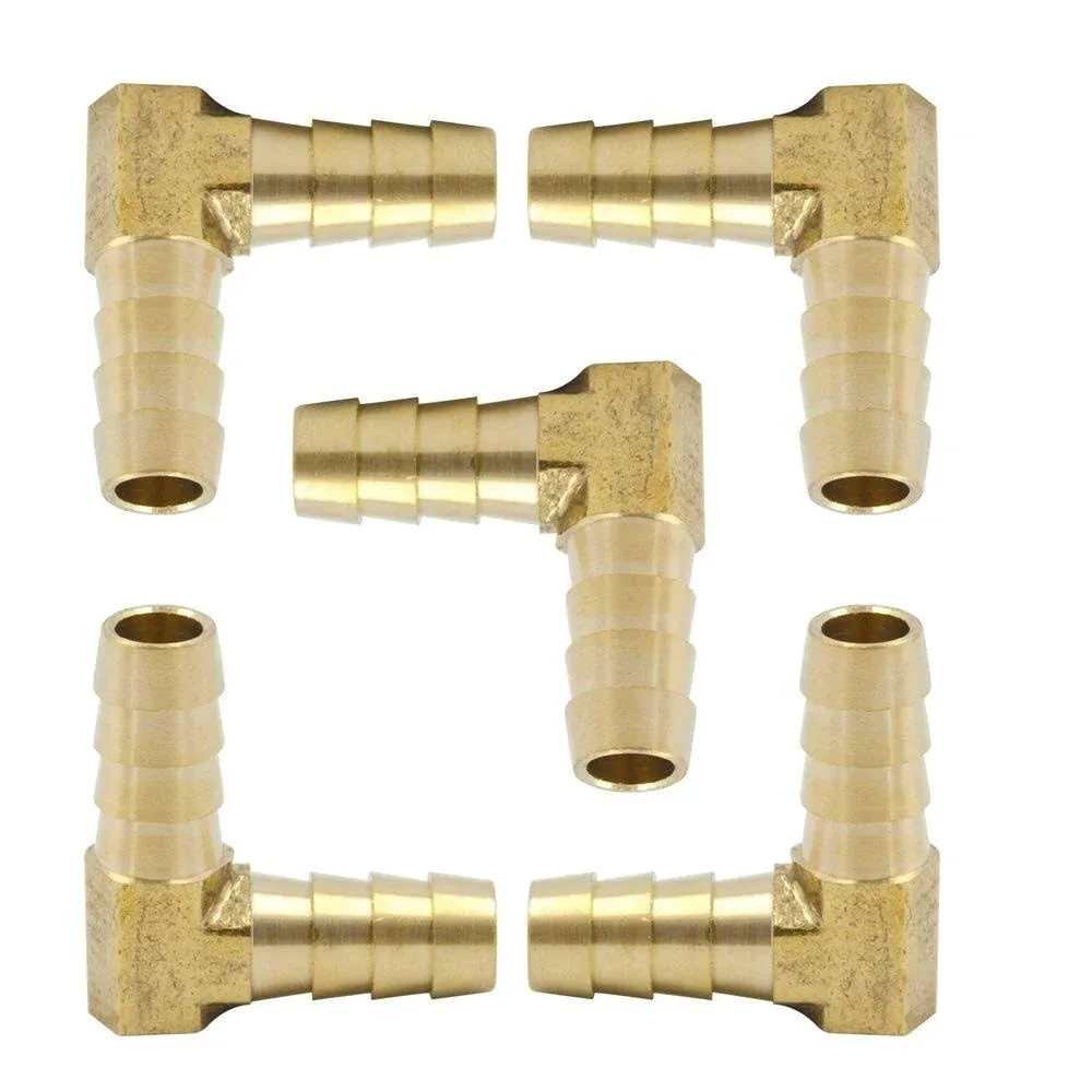 Brass Hose Barb 90 Degree Elbow 3/8 Barbed X 3/8 Barbed Fitting ( Pack of 5)