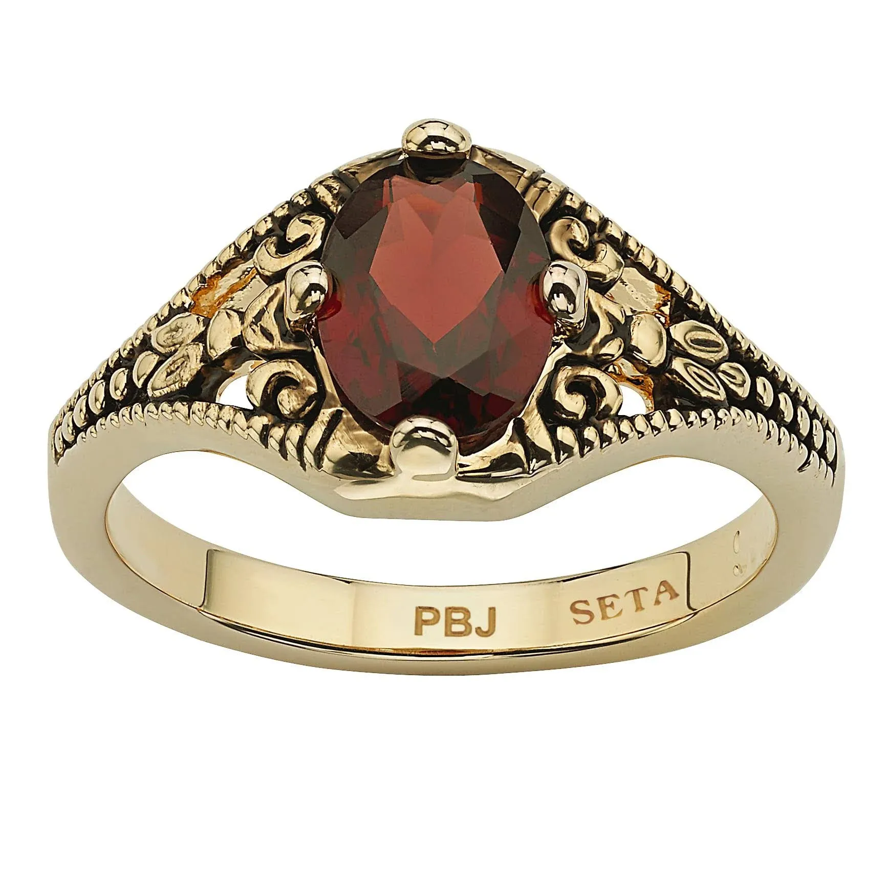 PalmBeach Jewelry 1.40 TCW Oval-Cut Genuine Garnet Vintage-Style Ring 14K Yellow Gold-Plated, Red