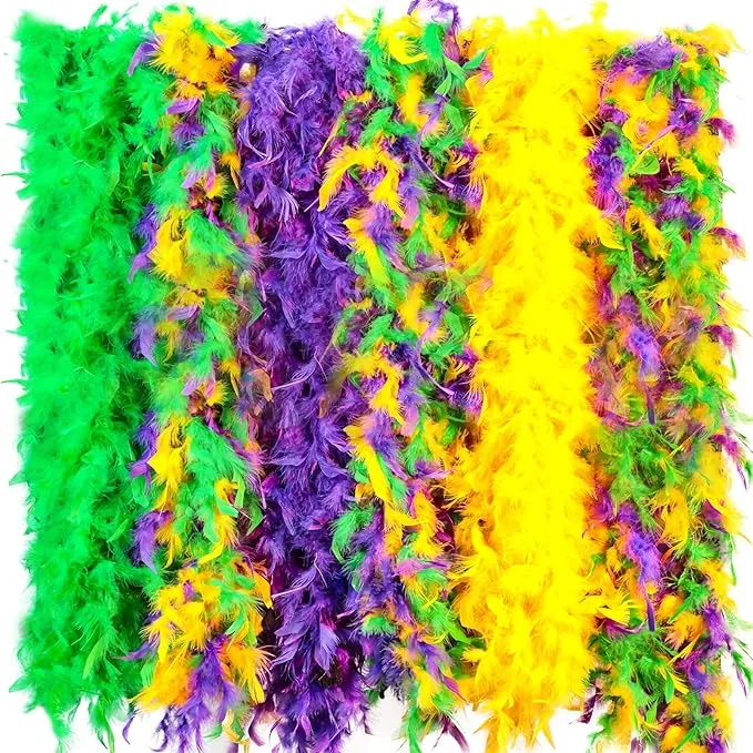 Max Fun 6PCS Colorful Party Feather Boas Bulk for Women Girls 6.56ft for Mardi Gras Party Decorations Costume Dress Up