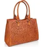 Mauzari Carlotta Women&#x27;s Large Tooled Leather Shoulder Bag Tote ( Brown)