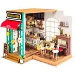 Robotime 3D DIY House Kit Cafe House with LED Light Model Making Miniature Woodcraft Dollhouse Puzzle Challenge Gift Set (Simon&#39;s Cafe)