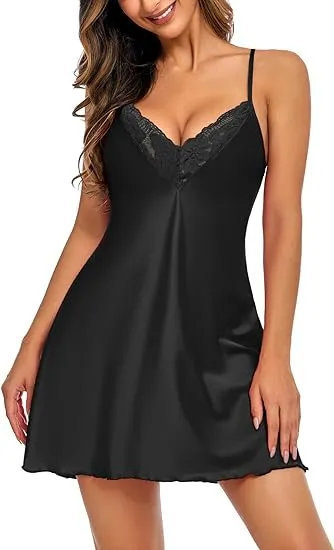 Avidlove Women's Sleepwear Satin Nightgown V Neck Silk Nighty Sleeveless Nightwear Lace Chemise