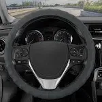 BDK Genuine Gray Leather Steering Wheel Cover for Car, Small 13.5-14 inch – Ergonomic Comfort Grip for Men & Women, Car Steering Wheel Cover for Vehicles with Small Steering Wheels