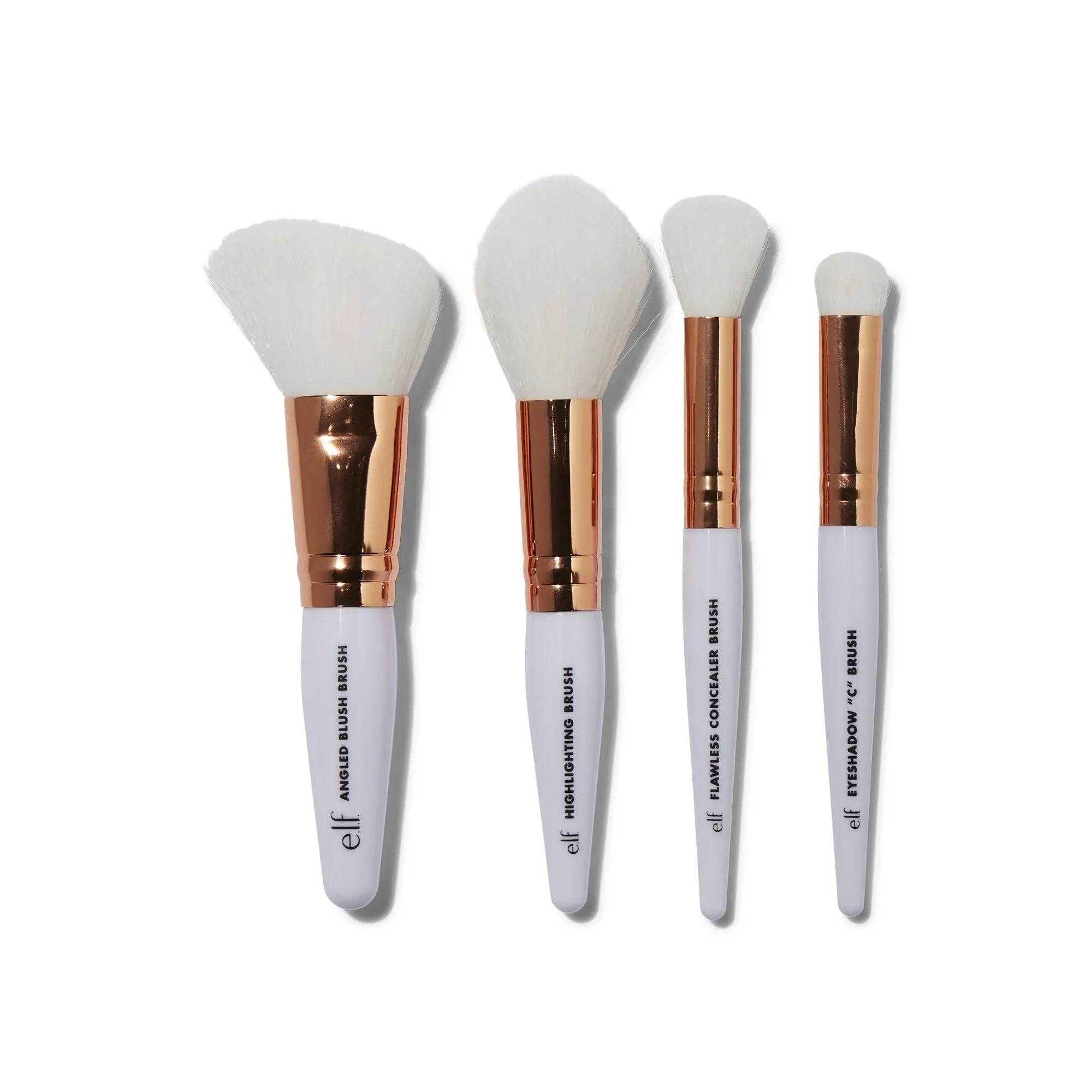 e.l.f. Rose Gold Travel Brush Kit, On The Go, Flawless, Versatile, Soft, Synethic, Conceals, Blends, Highlights, Shades, Contours, Sculpts, Defines, Includes Brushes For Concealer, 1 Oz, 4 Count