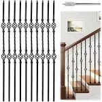 Muzata 44'' Black Double Basket Twist Wrought Iron Baluster