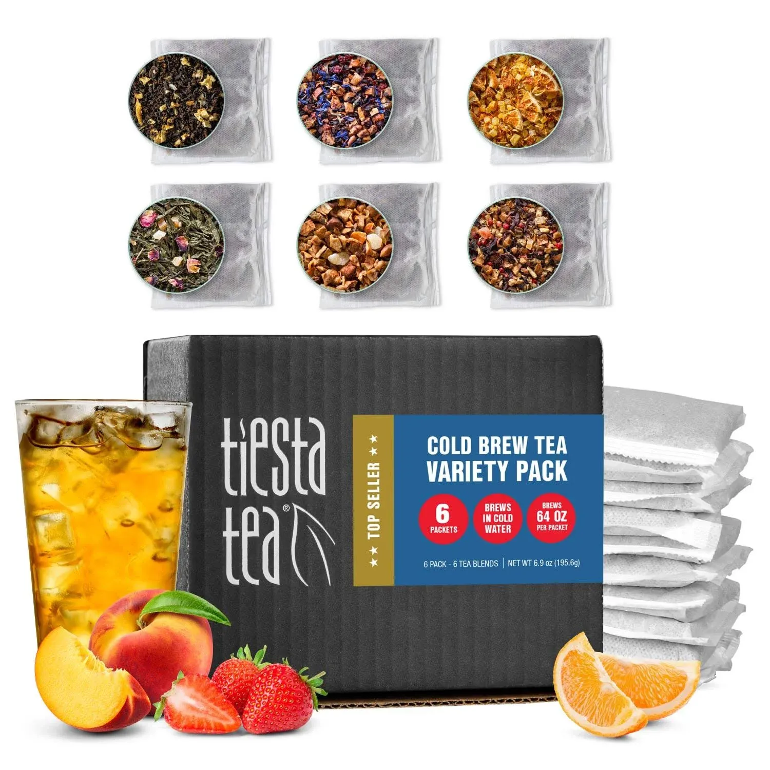 Tiesta Tea - 6 Pack Cold Brew Variety Tea - Premium Loose Leaf Tea Blend - Medium to Non Caffeinated Iced Tea - Assorted Tea Sample Set - Cold Brew Tea Packets - Brews 64oz Pitcher Per Bag (Pack of 6)