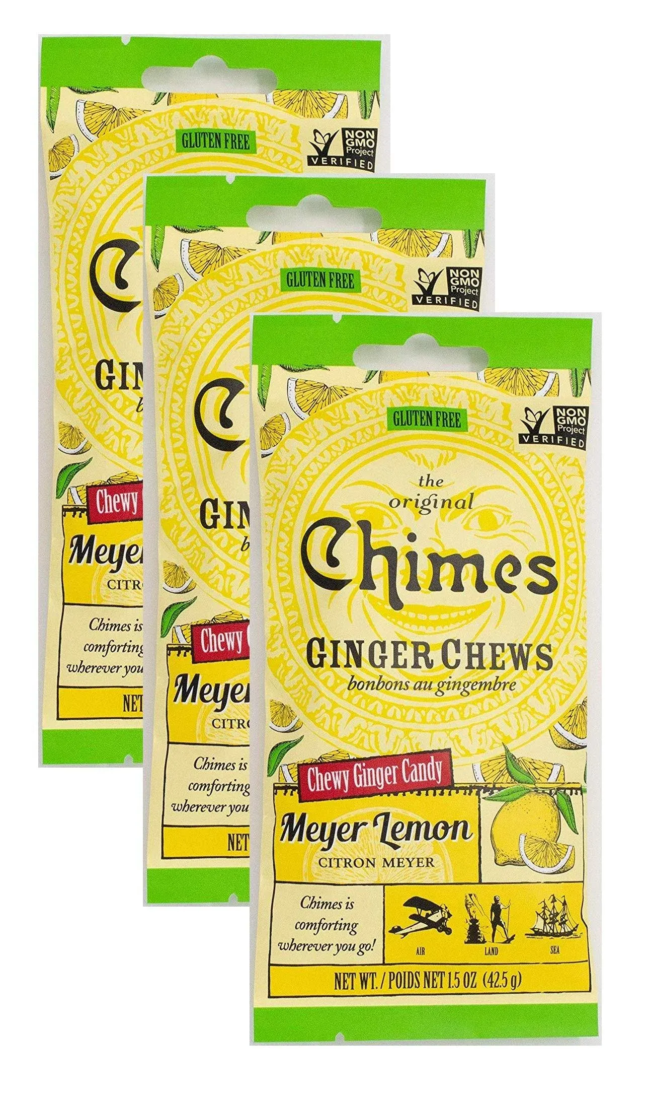 Seasonal Original Chimes Ginger Chews Meyer Lemon Chewy Candy, 1.5 Oz (Pack of 3)