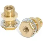 2pcs Bulkhead Brass Pipe Fitting 1/4 Inch NPT Female Thread to 1/4 Inch NPT Female Thread 1.5 Inch Length Outer Diameter 3/4-16 Bulkhead Coupling Bulkhead Tank Fitting Frame Hose Connector