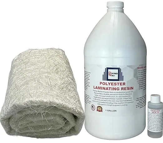 Polymer World- 1 Gal Polyester Resin with Rolled .75x50x5 Yard Chopped Strand Mat, Fiberglass Kit for Boats, Cars, Surfboard, RV, Canoes, Jetski, Watercraft, with MEKP