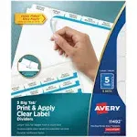 Avery Big Tab Print & Apply Clear Label Dividers, Index Maker Easy Apply Printable Label Strip, 5 White Tabs, 5 Sets (11492)