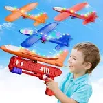 3 Pack Airplane Launcher Toy, 12.6" Foam Glider Led Plane, 2 Flight Mode Catapult Plane for Kids Outdoor Sport Flying Toys Gifts for 4 5 6 7 8 9 10 12 Year Old Boys Girls