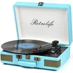 Retrolife Record Player 3 Speed Bluetooth Portable Suitcase Vinyl Player with...