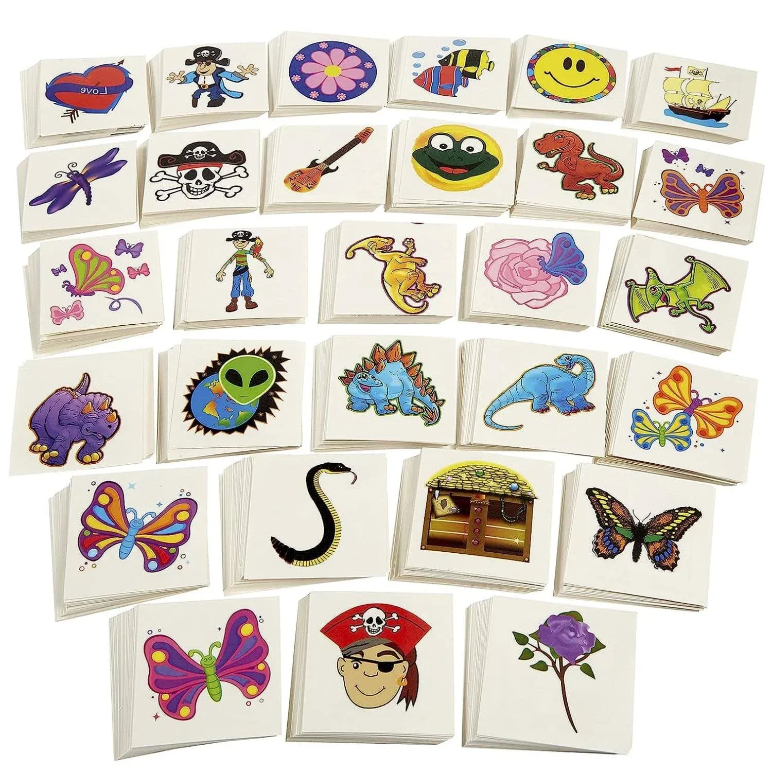 Kicko Tattoo Assortment - 720 PC Colorful Tattoos - Temporary Tattoos Assortment - Includes Dinosaur, Pirates, Animals, Flowers and etc. - Kids Party Favors