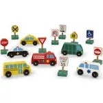 Melissa &amp; Doug Wooden Vehicles and Traffic Signs With 6 Cars and 9 Signs